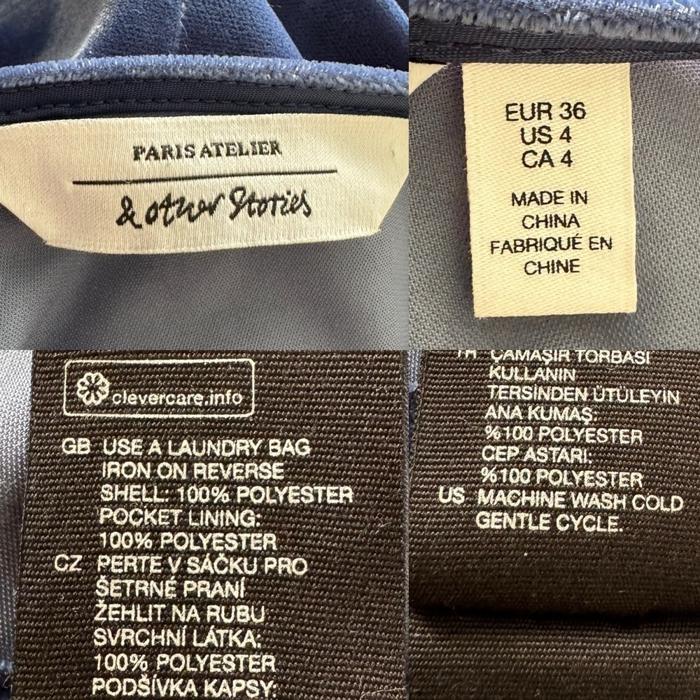 & Other Stories Belted Velvet  Midi Dress in Blue Size: 4 - Picture 12 of 12